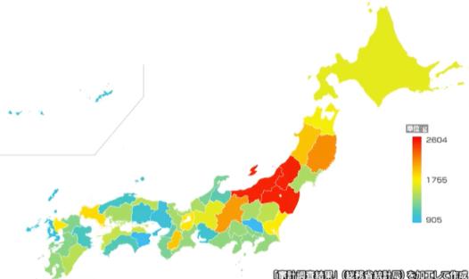 塩の購入量の全国地図